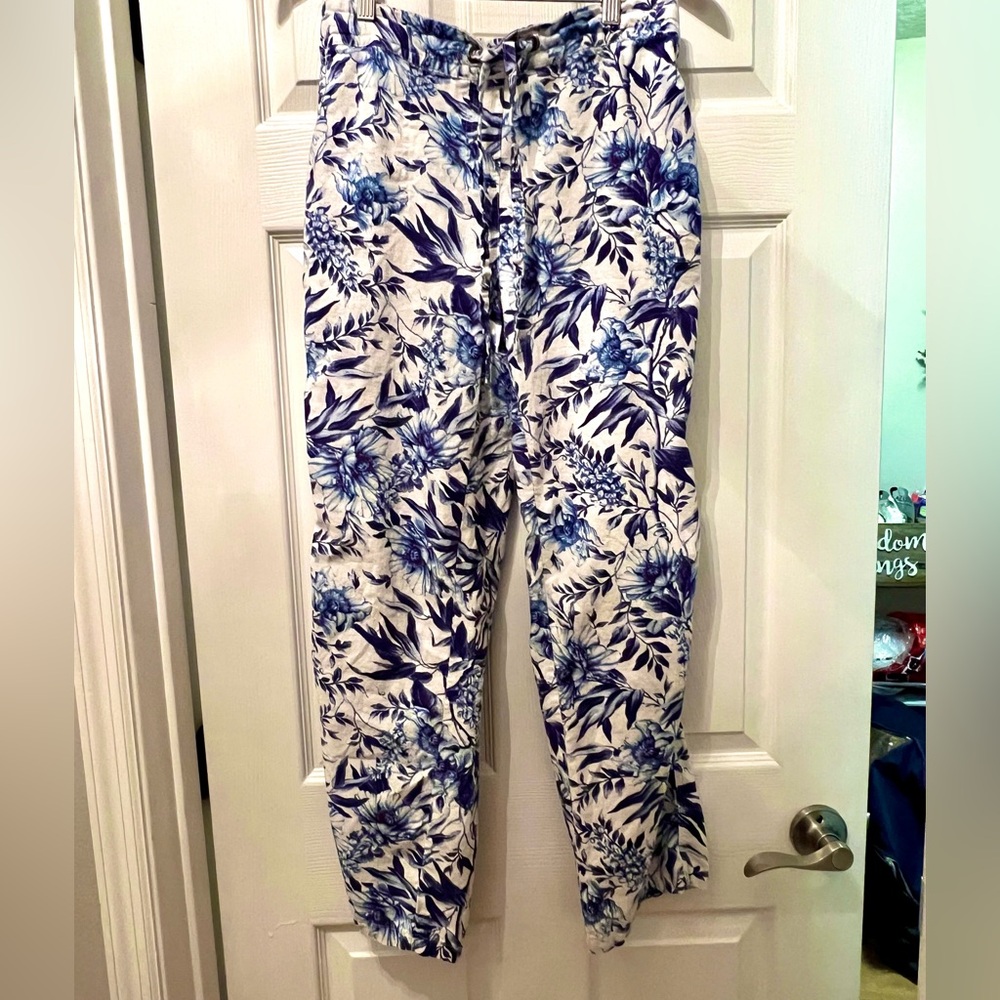 Summer Blue Floral Cargo Pants- Size Medium